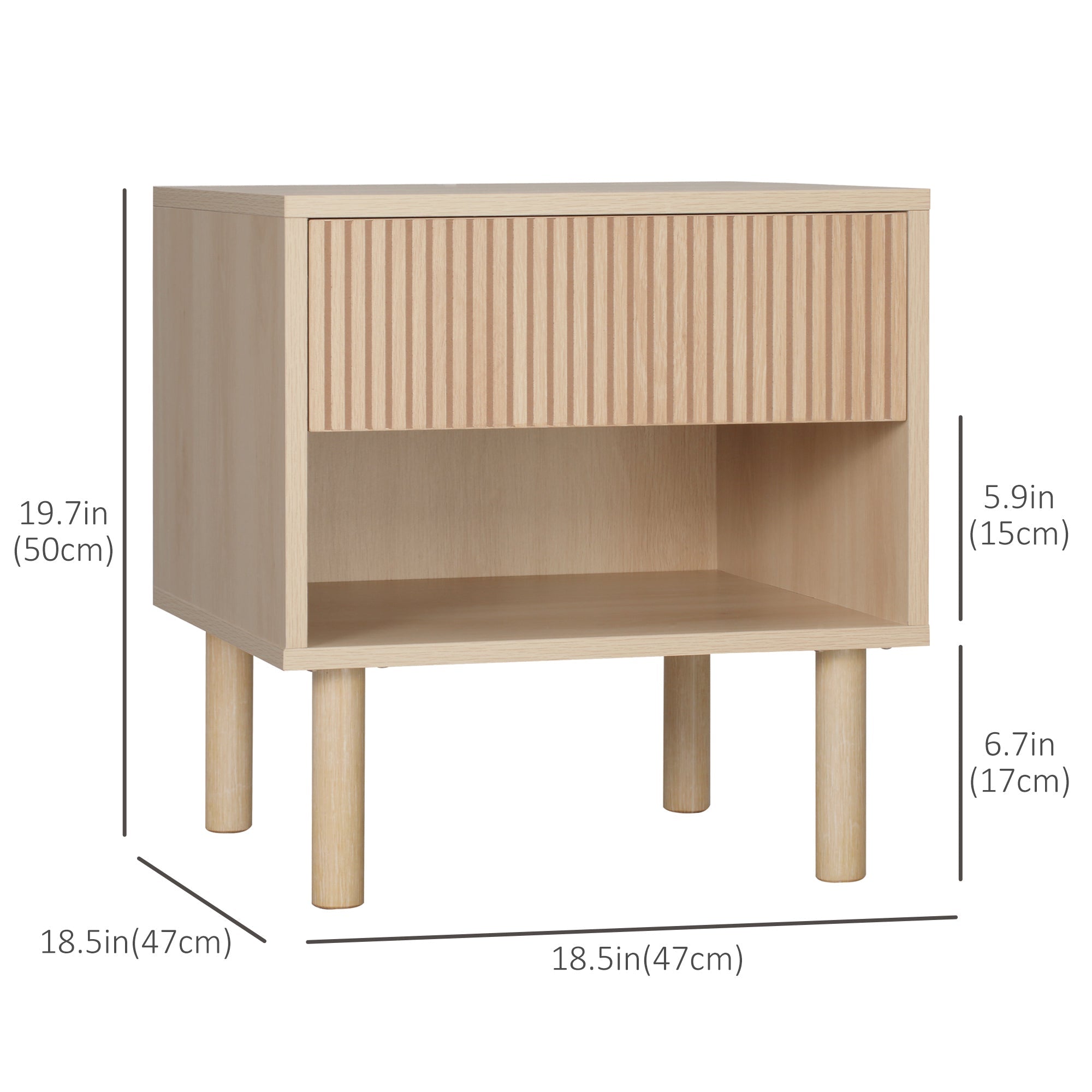 Laura Modern Bedside Table with Drawer and Open Shelf-Natural Wood