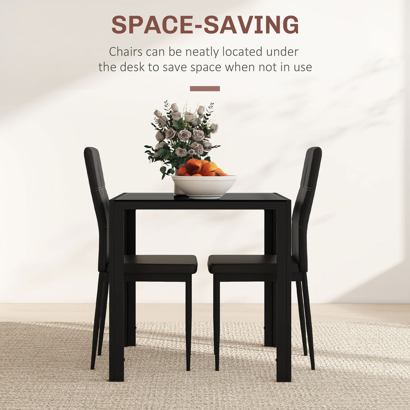 Zaya 3-Piece Rectangular Glass Dining Set for Small Spaces-Black