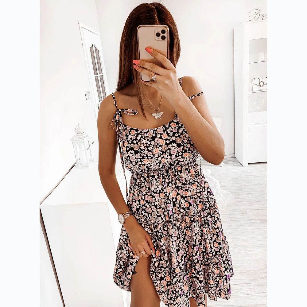 European And American Spring And Summer Small Floral Digital Printing Slip Dress