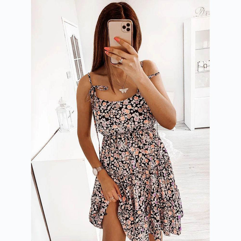 European And American Spring And Summer Small Floral Digital Printing Slip Dress