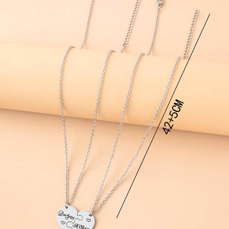 2 PCS mother Daughter Necklace gift idea Puzzle Necklace