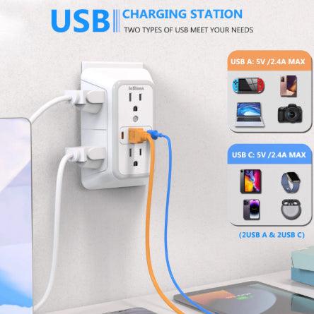 6-Outlet Power Strip with 4 USB Ports – Wall Socket Charger