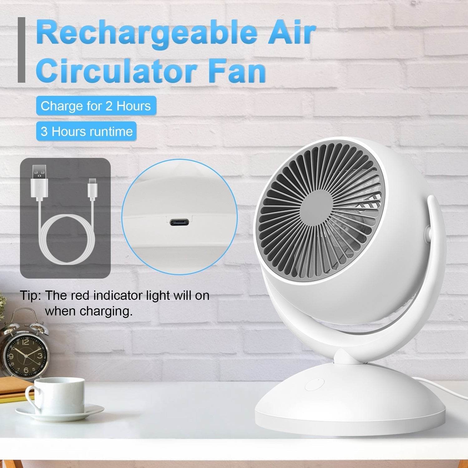 Portable Desk Fan Rechargeable Oscillating Tilting Fan With 4 Speeds 360 Degree