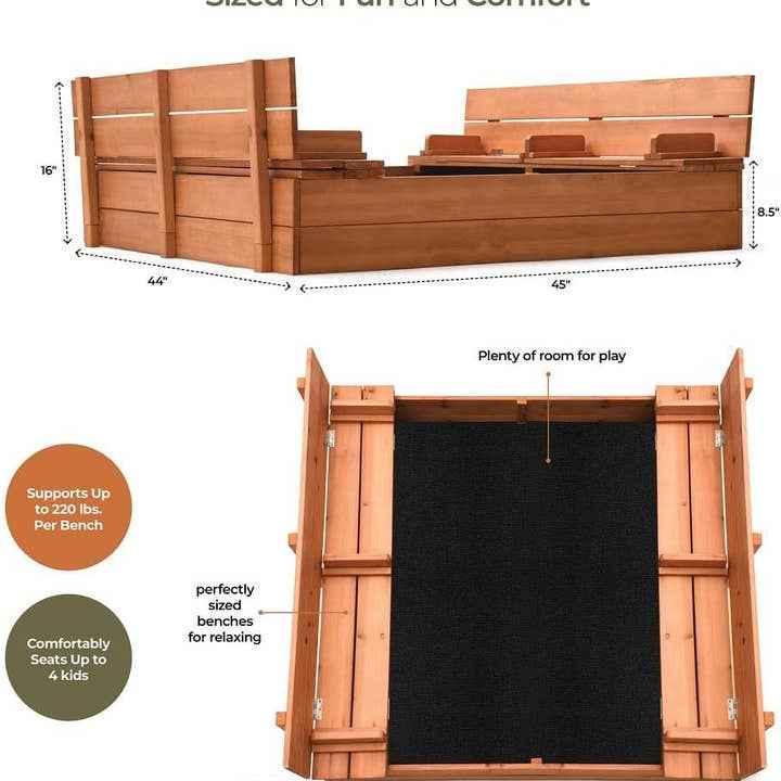 Play22 - Large Wooden Kids Sandbox with Lid