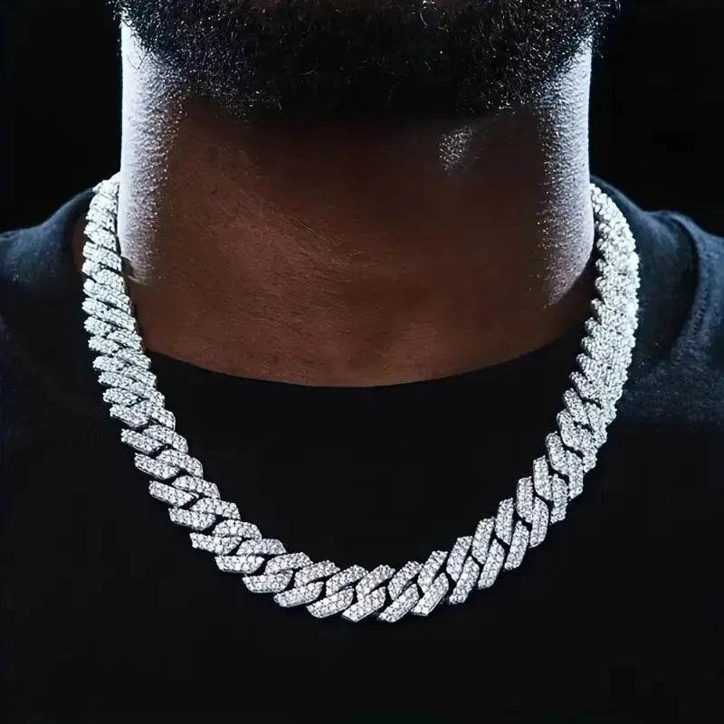 Box Buckle 14mm Bar Cuban Link Chain Bracelet and Necklace 2pcs