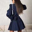 Classy Fashion Lantern Sleeve Button down Denim Shirt flared Mini Dress