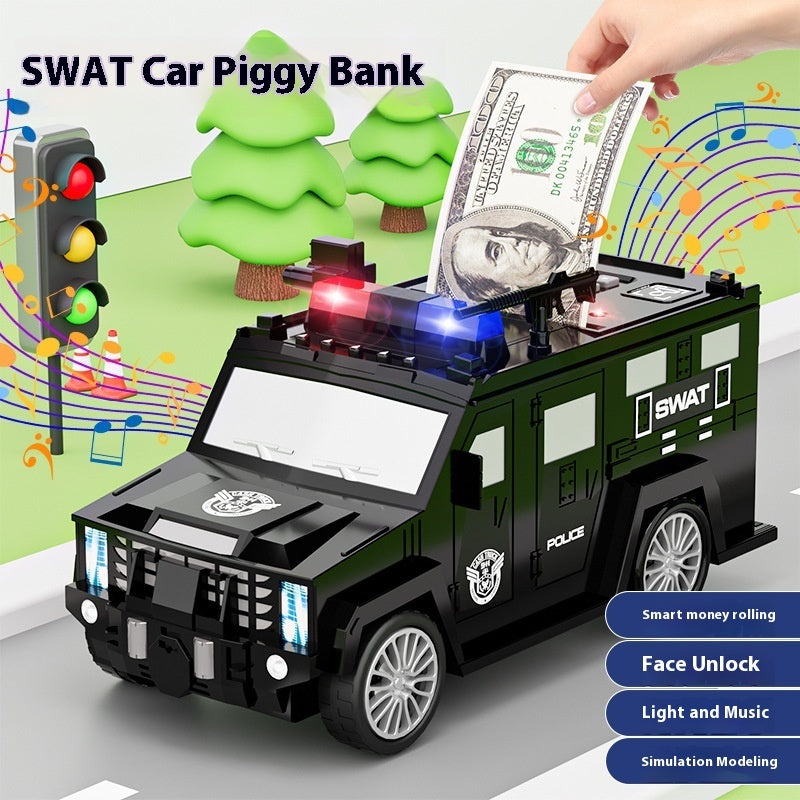 Cartoon Piggy Bank with Smart Face Unlock – Hummer Police Car Coin Bank | Canada & USA