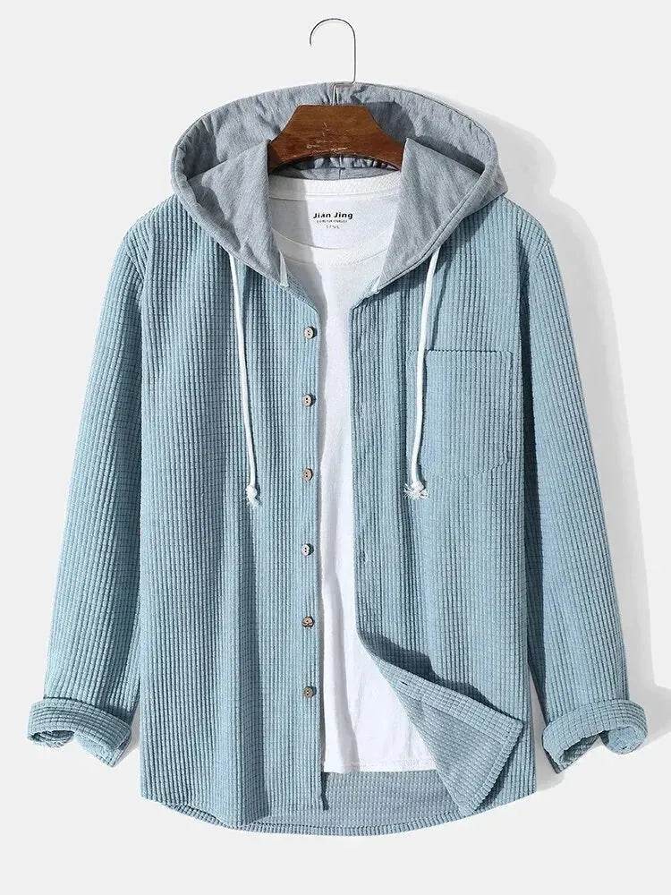 Men's Autumn And Button down Waffle Hoodie Cardigan