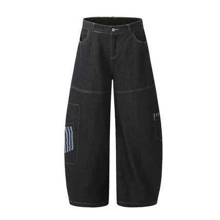 American Style Vintage Stripe Pocket Stitching Machete Baggy Jeans Pant For Men And Women