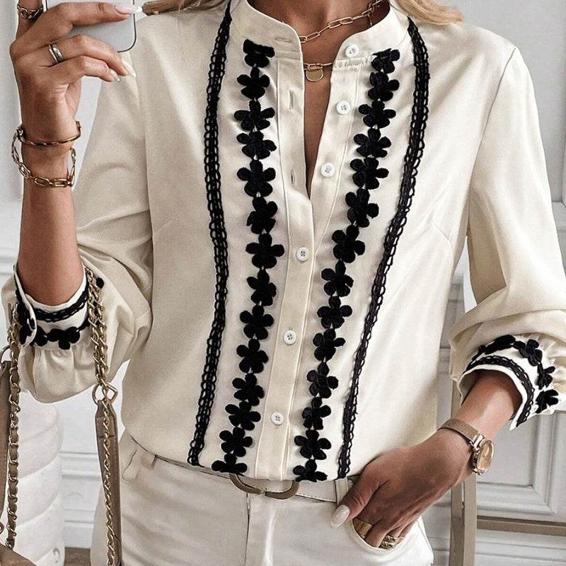 European And American Long sleeve button down Blouse shirt business office Work top for women