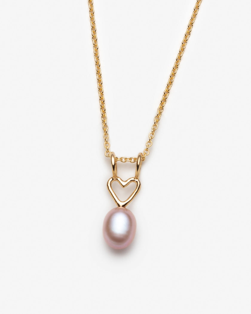 Collier avec breloque coeur et grosse perle rose