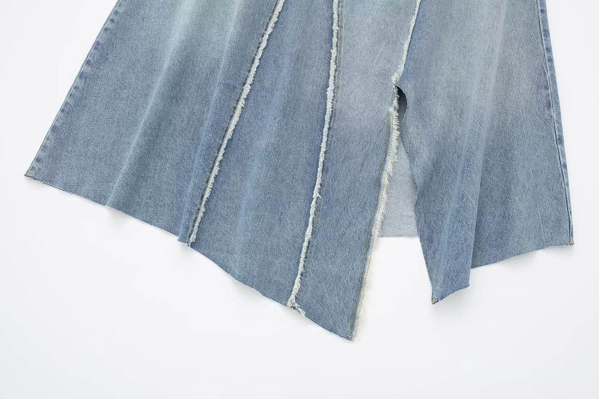 Fashionable Asymmetric High Waist Midi Denim Split Skirt