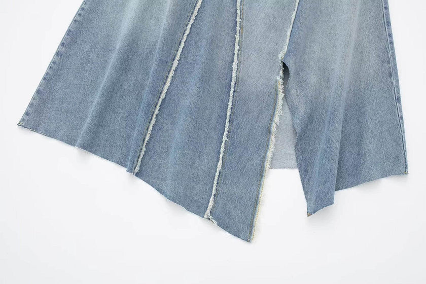 Fashionable Asymmetric High Waist Midi Denim Split Skirt