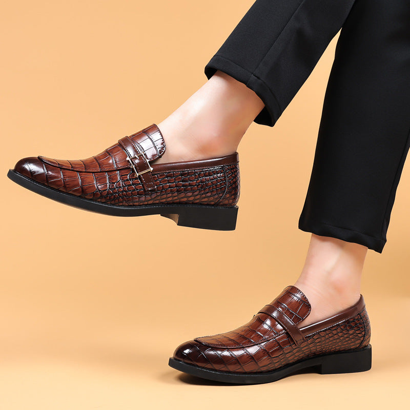 Men's Crocodile Pattern Business Dress Shoes – Height-Increasing PU Leather