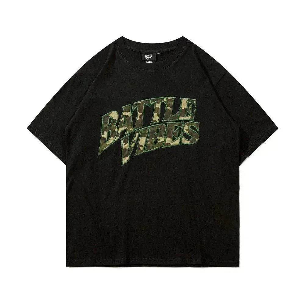 Camouflage Paste Cloth Embroidery Lettered Casual T-shirt