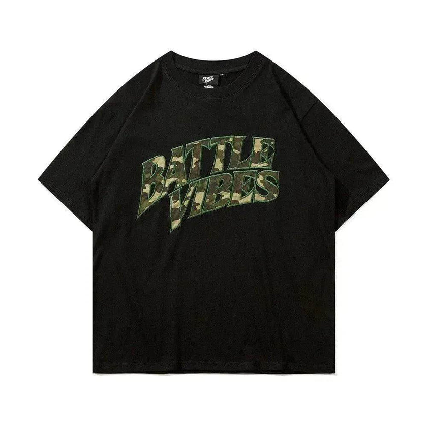 Camouflage Paste Cloth Embroidery Lettered Casual T-shirt