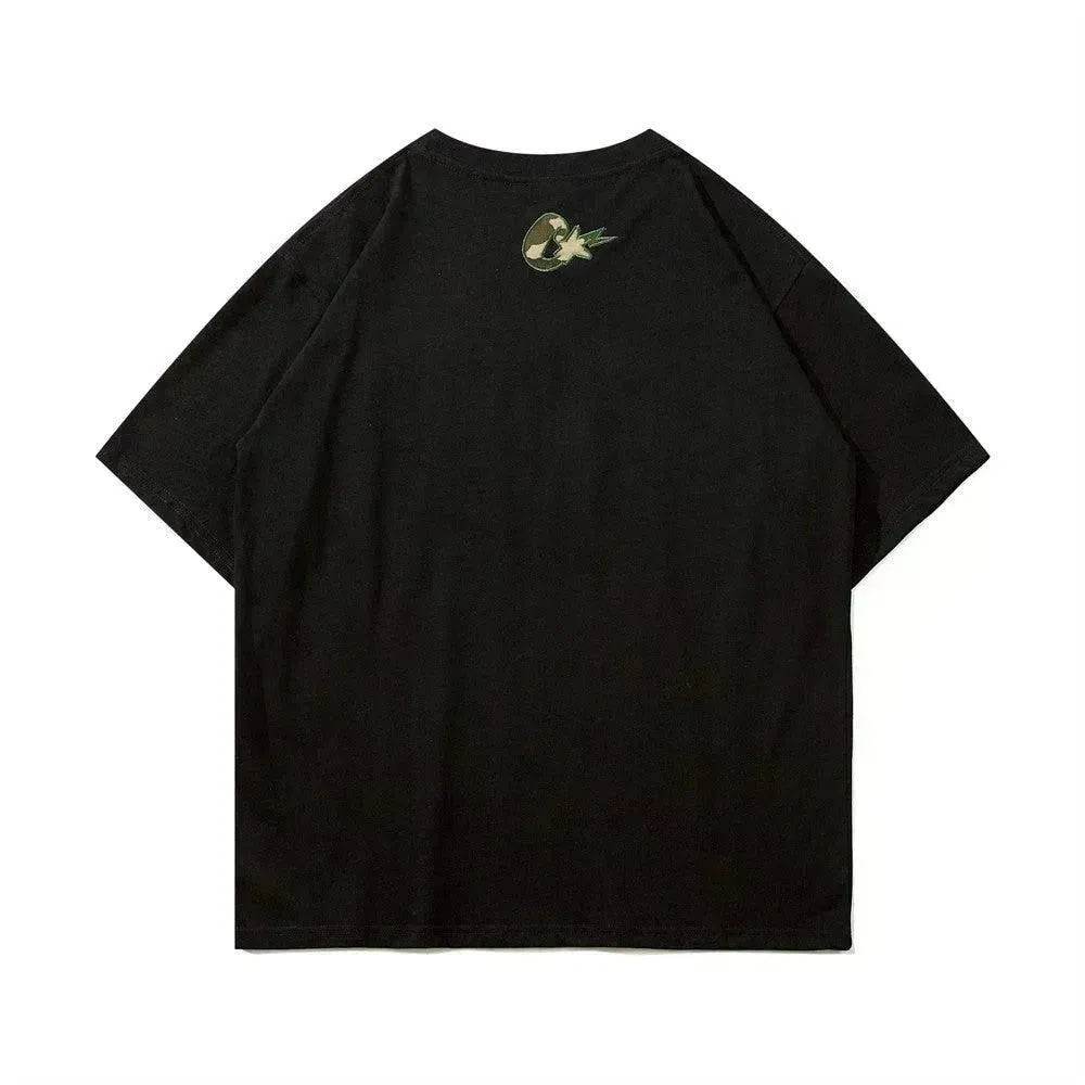 Camouflage Paste Cloth Embroidery Lettered Casual T-shirt