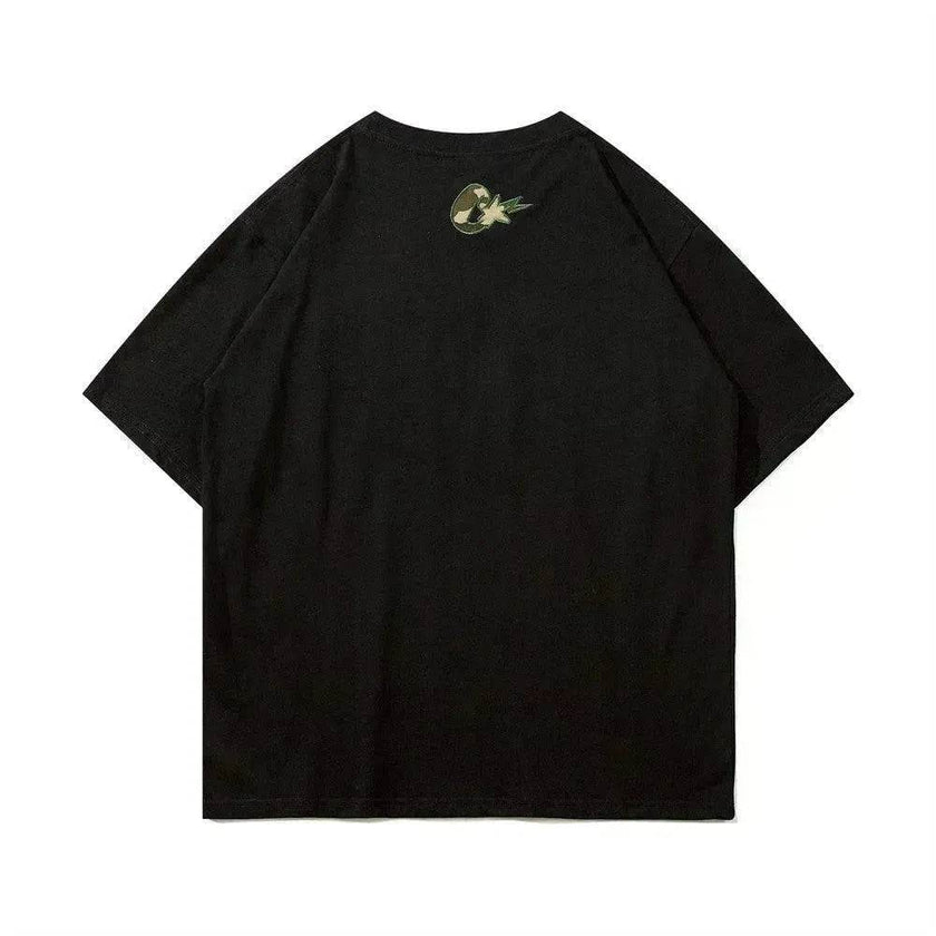 Camouflage Paste Cloth Embroidery Lettered Casual T-shirt