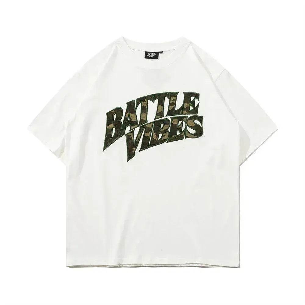 Camouflage Paste Cloth Embroidery Lettered Casual T-shirt