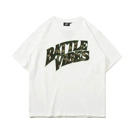 Camouflage Paste Cloth Embroidery Lettered Casual T-shirt