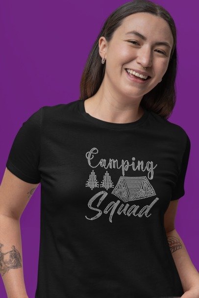 Camping Squad Rhinestone Shirt – Sparkle Glamping Bling Tee for Women | Blingdazzel