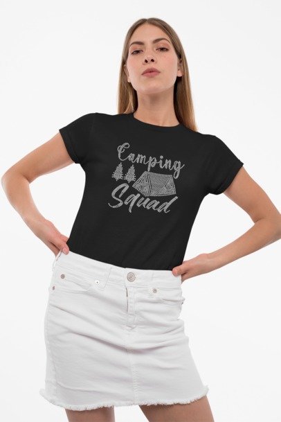 Camping Squad Rhinestone Shirt – Sparkle Glamping Bling Tee for Women | Blingdazzel