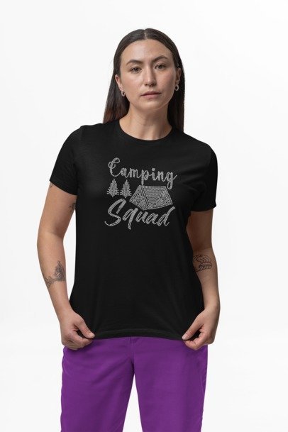 Camping Squad Rhinestone Shirt – Sparkle Glamping Bling Tee for Women | Blingdazzel