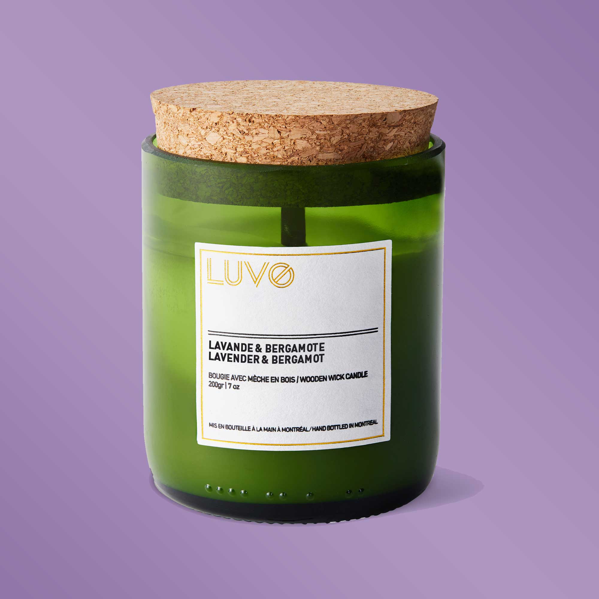 Bougie parfumée à la lavande et à la bergamote avec mèche en bois
