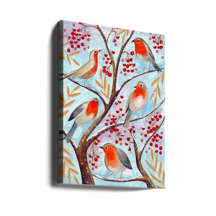 Peintures sur toile d'oiseaux d'hiver, rouges-gorge, Noël, neige