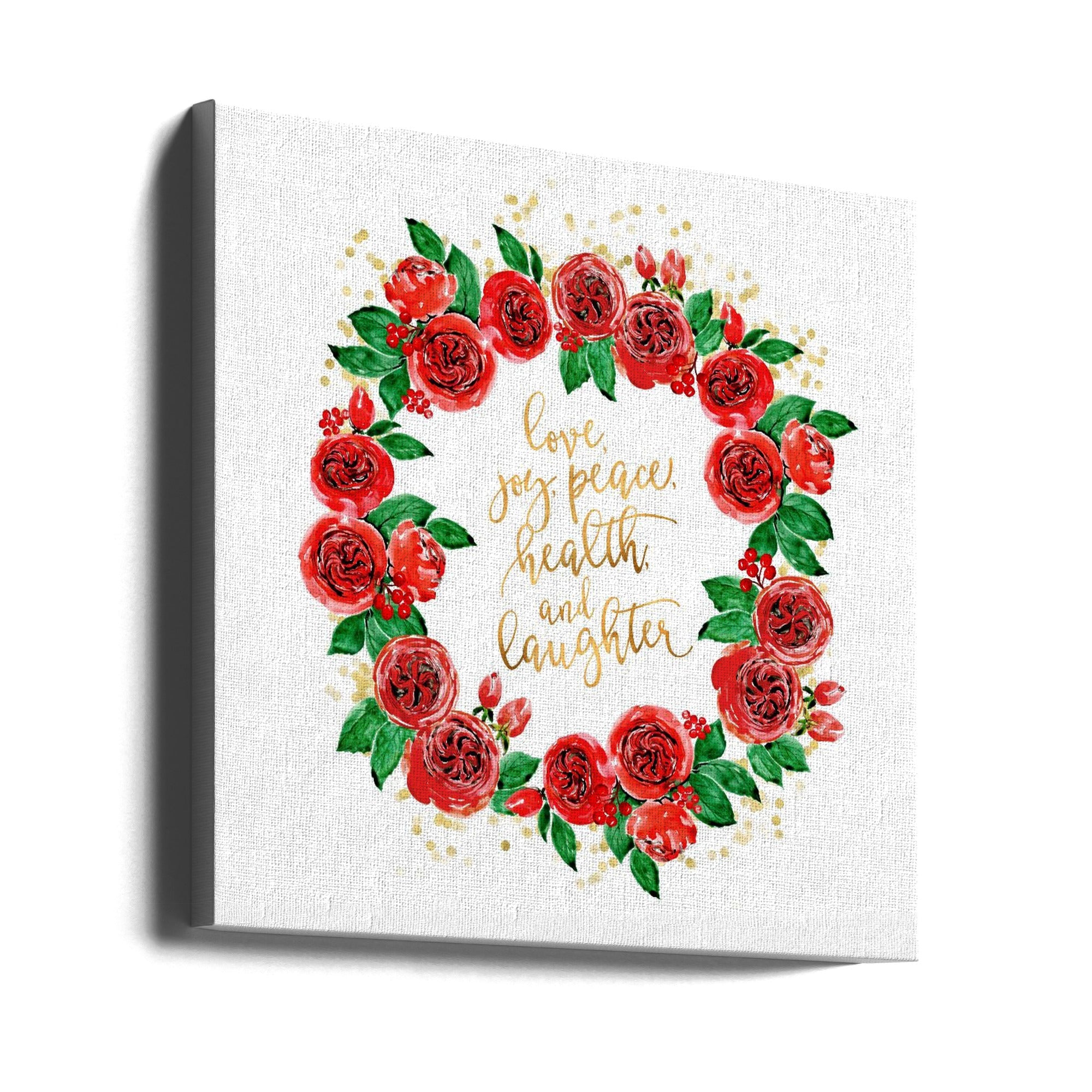 Décoration murale, couronne de roses anglaises rouges pour les vœux de vacances.