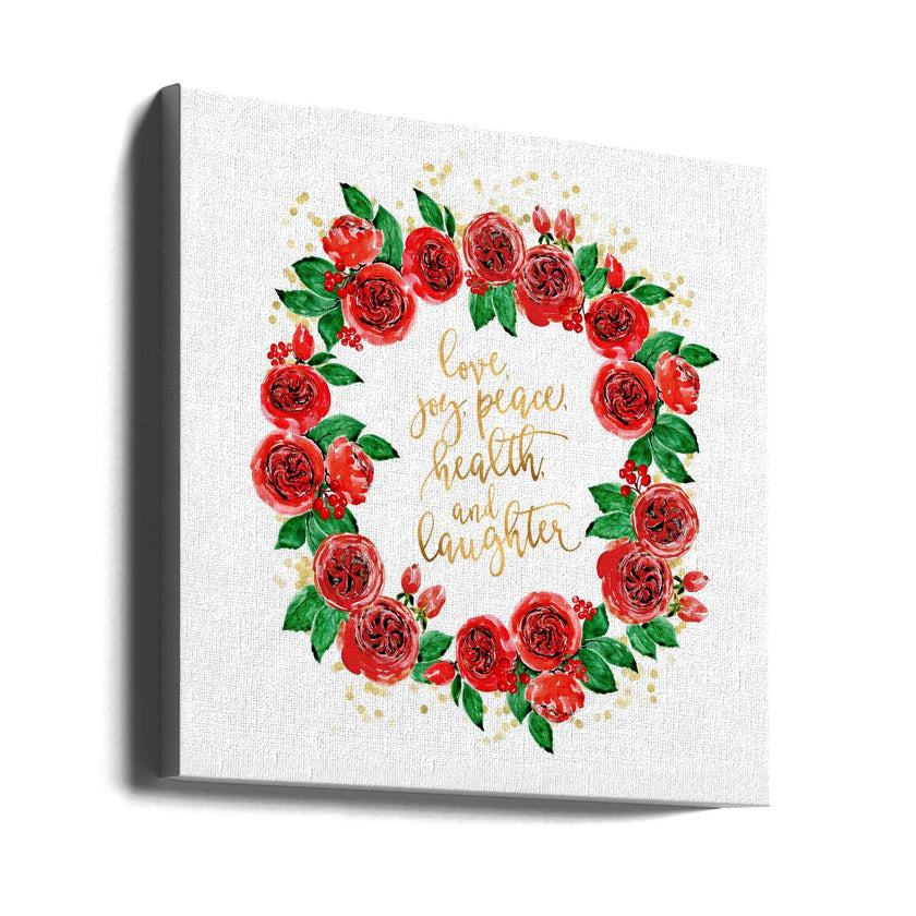 Décoration murale, couronne de roses anglaises rouges pour les vœux de vacances.
