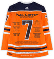 PAUL COFFEY AUTOGRAPHED ORANGE ELITE EDITION CAREER JERSEY – EDMONTON OILERS – LIMITED EDITION OF 7 – NHL HOCKEY COLLECTIBLE (SIZE L OR XL)