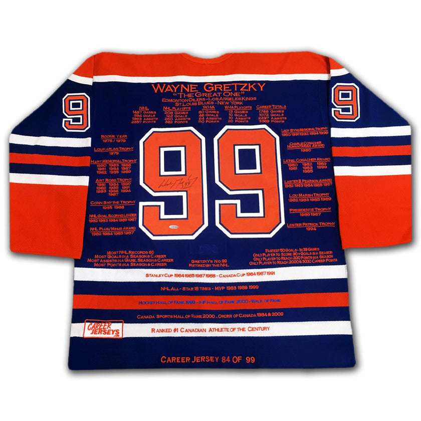 WAYNE GRETZKY CAREER JERSEYS PAIR MATCHING LTD ED 84 OF 99 - CUP YEAR - UPPER DECK COA - SIGNED (SIZE L OR XL)