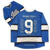 BOBBY HULL WINNIPEG JETS CAREER JERSEY – GOLDEN JET BLUE ALTERNATE – AUTOGRAPHED COLLECTIBLE – LIMITED EDITION /9 – OFFICIAL HOCKEY MEMORABILIA (SIZE L OR XL)