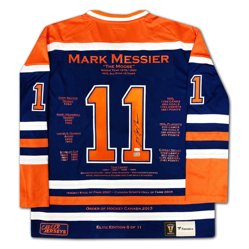 MARK MESSIER CAREER JERSEY ELITE EDITION OF 11 – AUTOGRAPHED EDMONTON OILERS COLLECTIBLE – LIMITED EDITION (SIZE L OR XL)