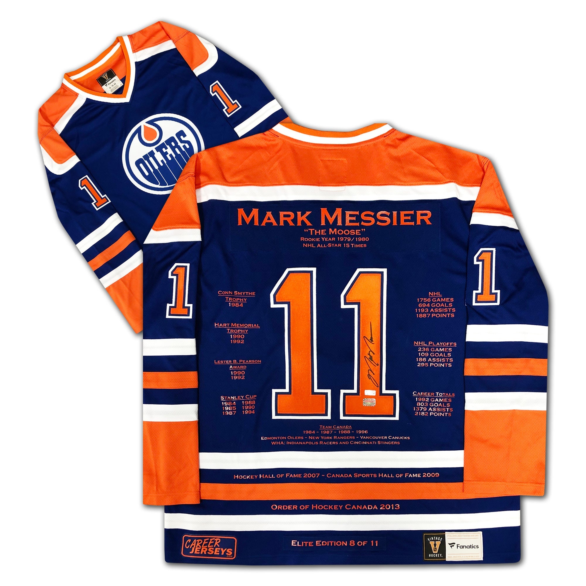 MARK MESSIER CAREER JERSEY ELITE EDITION OF 11 – AUTOGRAPHED EDMONTON OILERS COLLECTIBLE – LIMITED EDITION (SIZE L OR XL)