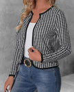 Casual Cardigan Long Sleeve Houndstooth Short Women's Coat