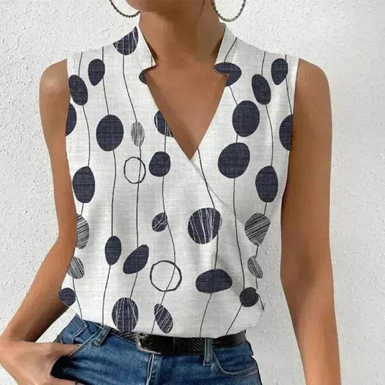 Casual Printed Tops Summer V-neck Sleeveless blouse  evening top women