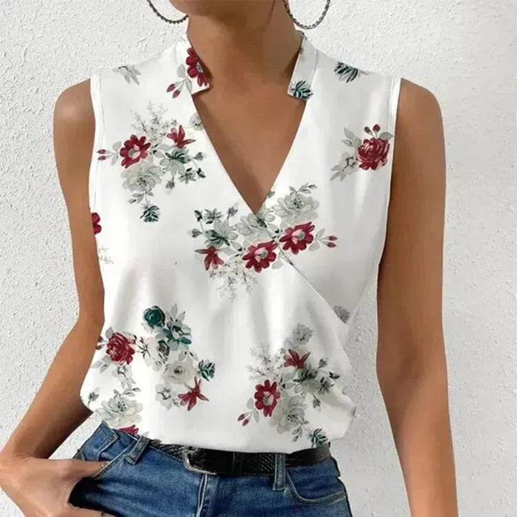 Casual Printed Tops Summer V-neck Sleeveless blouse  evening top women