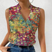 Casual Printed Tops Summer V-neck Sleeveless blouse  evening top women