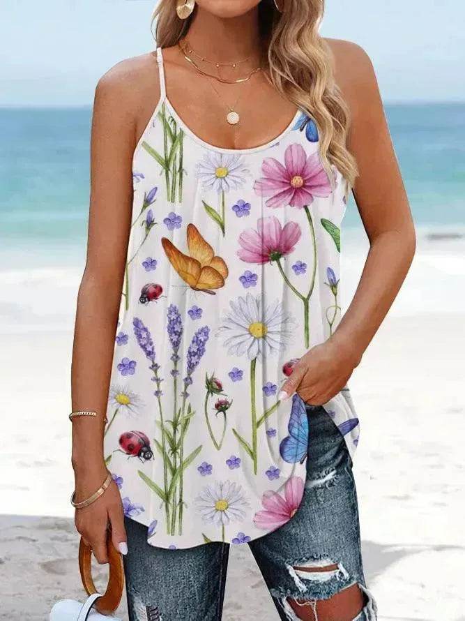 Casual Round Neck sleeveless loose summer Beach top women