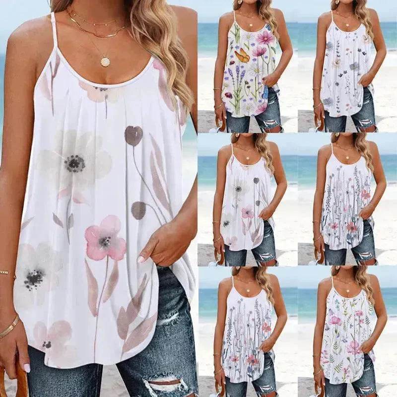 Casual Round Neck sleeveless loose summer Beach top women
