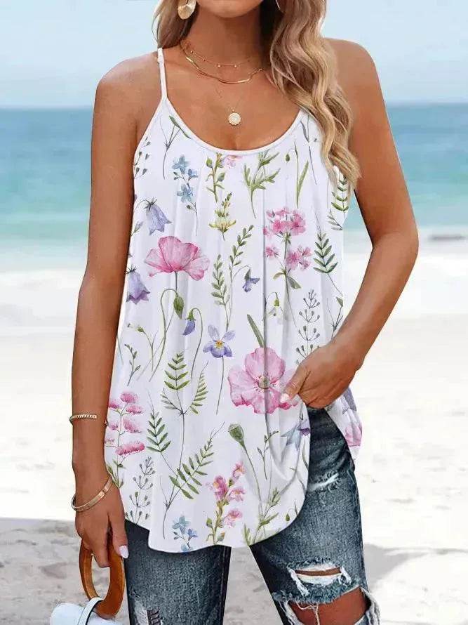 Casual Round Neck sleeveless loose summer Beach top women