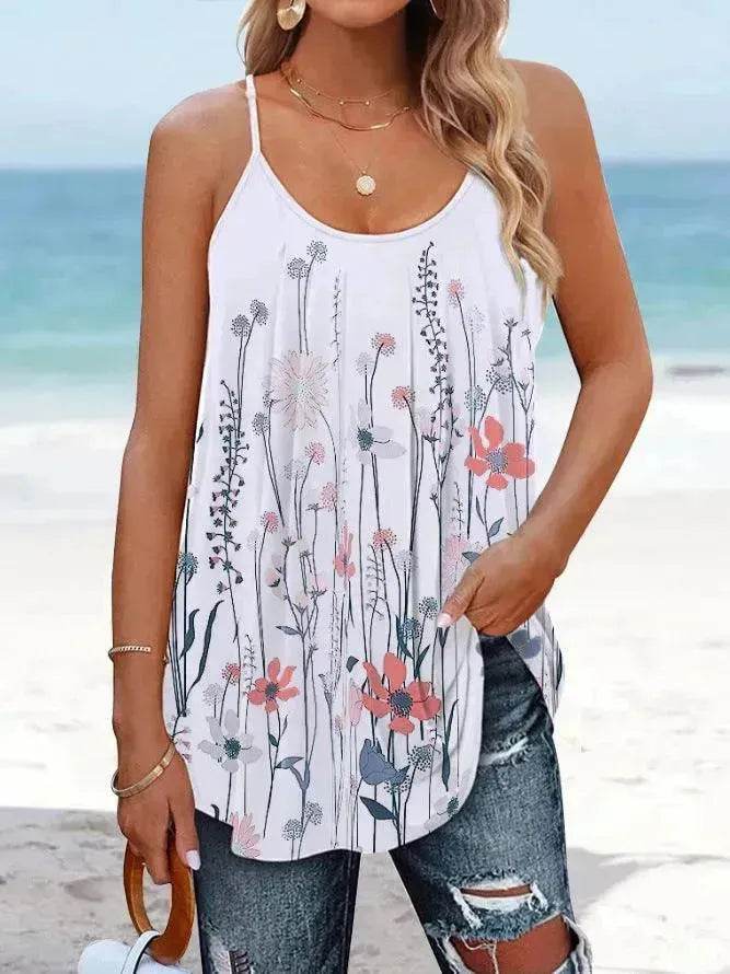Casual Round Neck sleeveless loose summer Beach top women