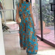 Casual Style Sleeveless High-waisted  2pcs floral Trousers set Women