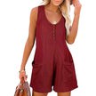 Casual Waffle Button Jumpsuit With Pockets Fashion Summer Beach Straight Shorts Overall Pants Womens Clothing