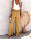 Women's High Waist Wide Leg Trousers – Elastic Waist Cotton Blend Casual Pants