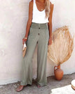 Women's High Waist Wide Leg Trousers – Elastic Waist Cotton Blend Casual Pants