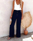 Women's High Waist Wide Leg Trousers – Elastic Waist Cotton Blend Casual Pants