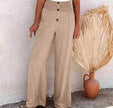 Women's High Waist Wide Leg Trousers – Elastic Waist Cotton Blend Casual Pants